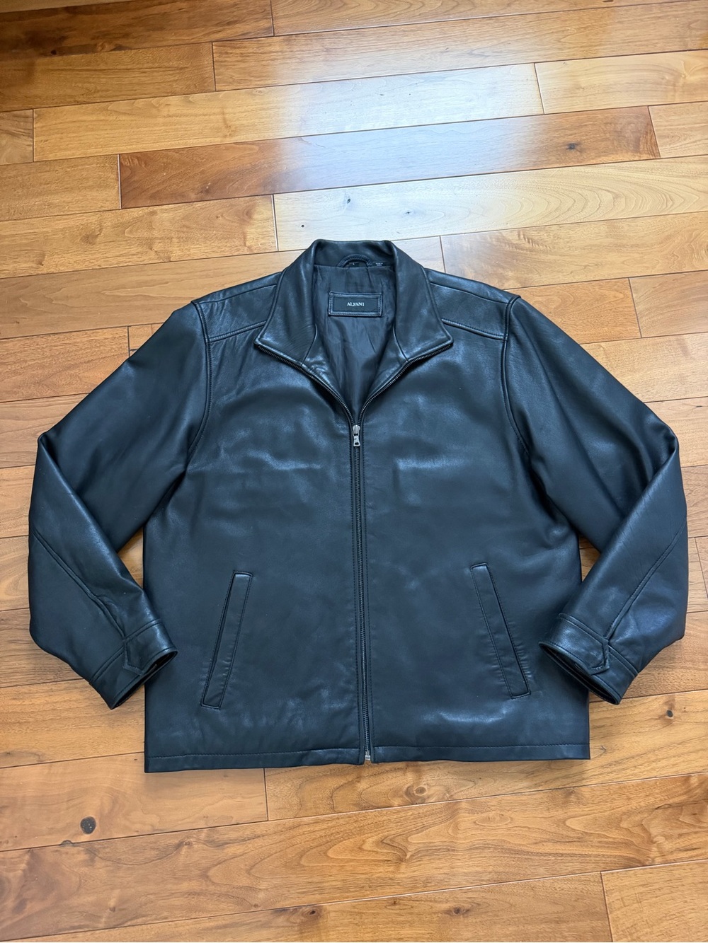 Alfani Black 100% Soft Leather Jacket Zip Front Minimalist Style Size L